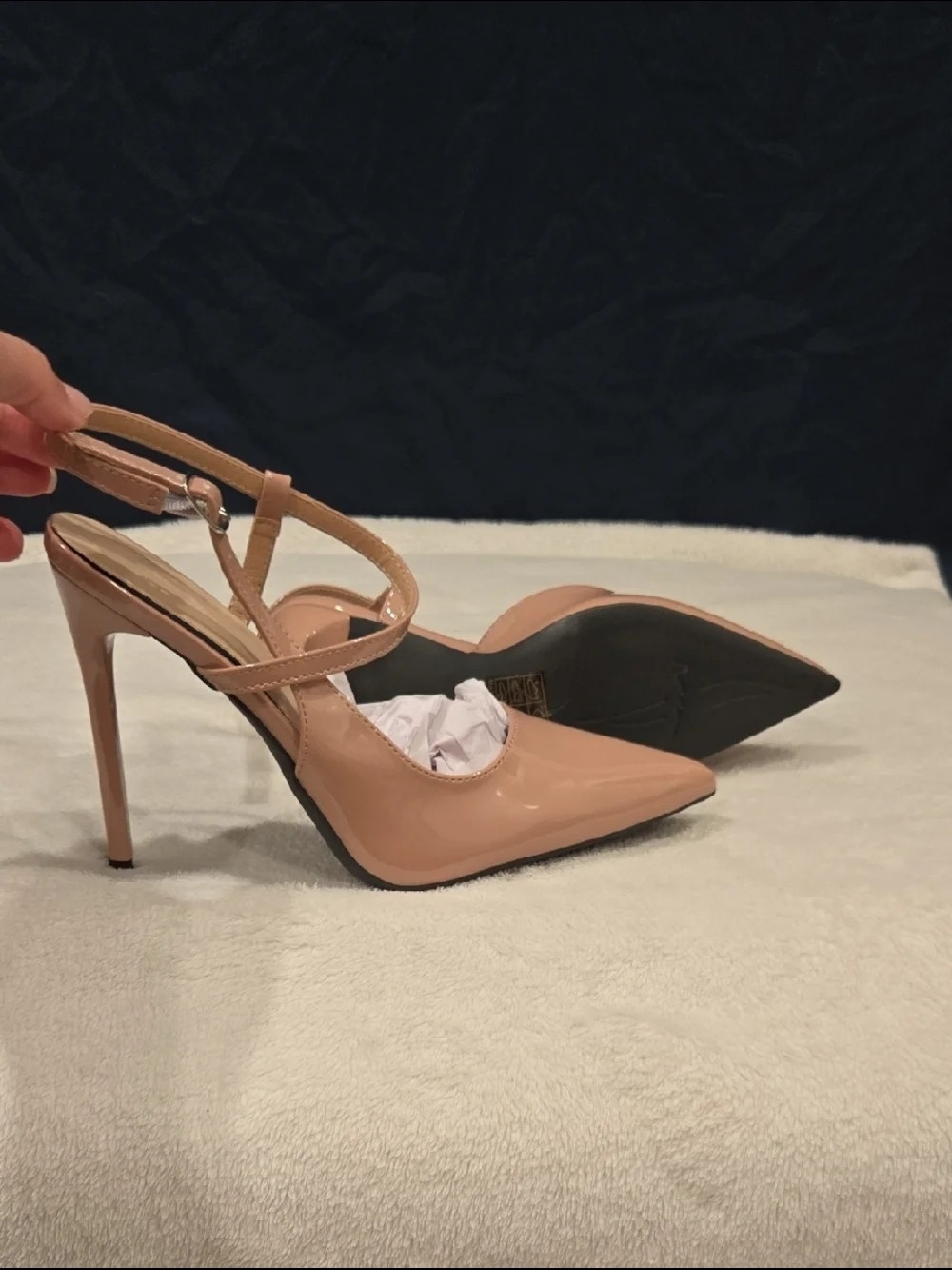 Nude Patent Pointed-Toe Slingback Heels NWOT - Picture 5 of 7